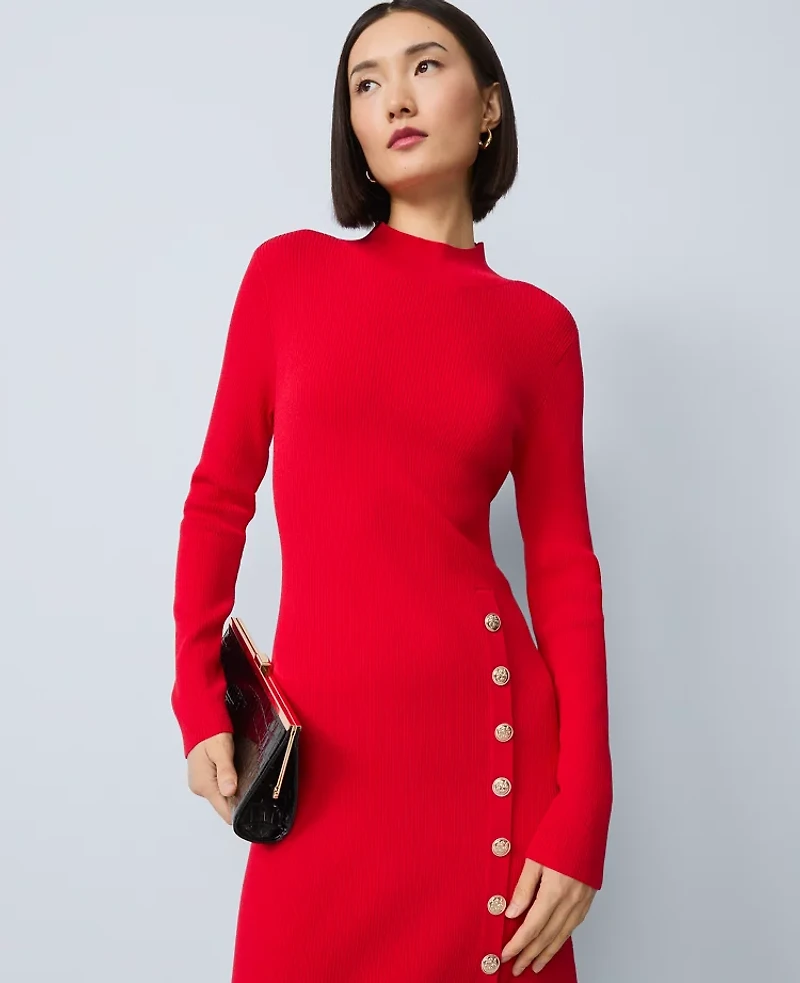 Ann Taylor Ribbed Button Sweater Dress Women's