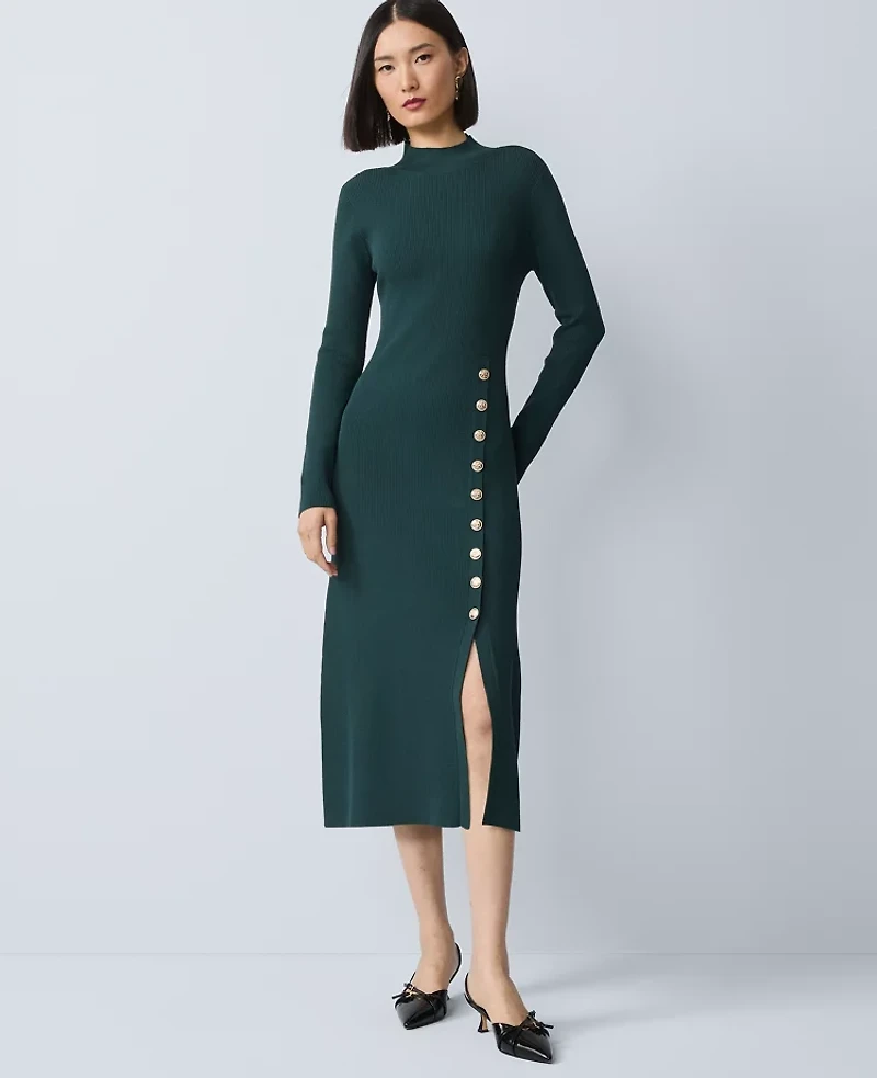 Ann Taylor Ribbed Button Sweater Dress Women's