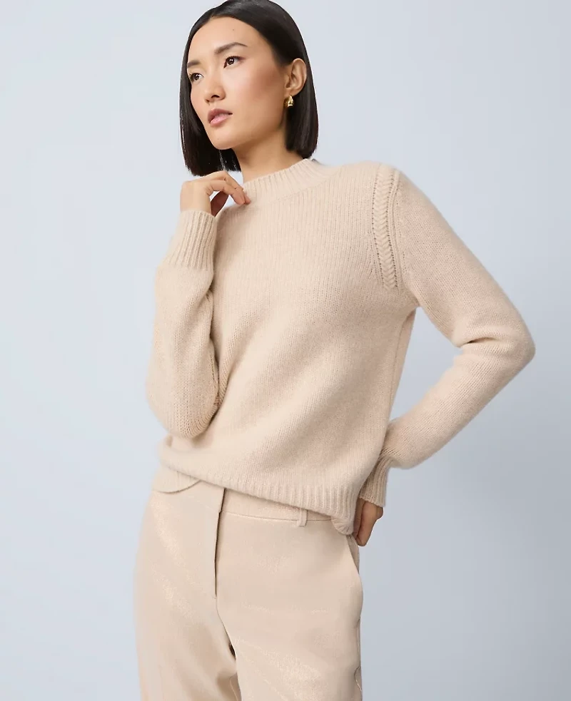 Ann Taylor Cashmere Mock Neck Sweater Oatmeal Women's