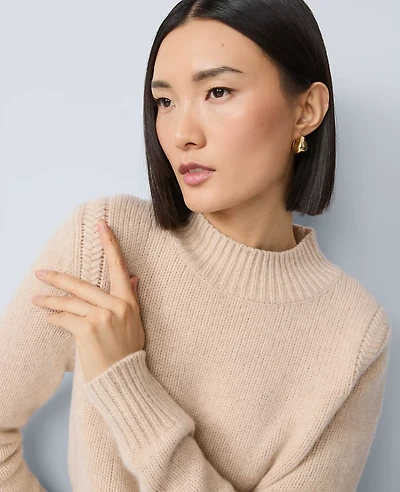 Ann Taylor Cashmere Mock Neck Sweater Oatmeal Women's