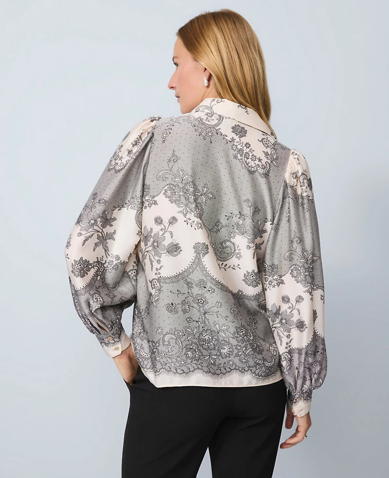 Ann Taylor Floral Satin Blouse Ivory Whisper Women's