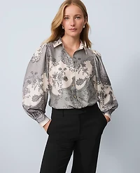 Ann Taylor Floral Satin Blouse Ivory Whisper Women's