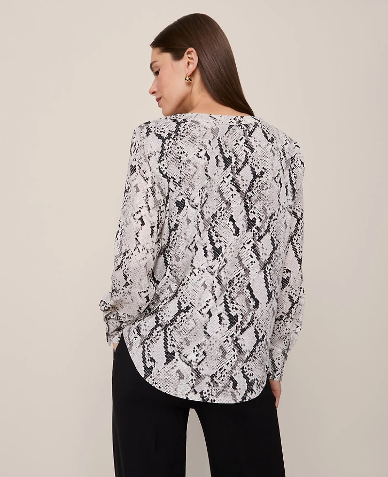 Ann Taylor Snake Print Mixed Media Top Winter White Women's