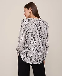Ann Taylor Snake Print Mixed Media Top Winter White Women's