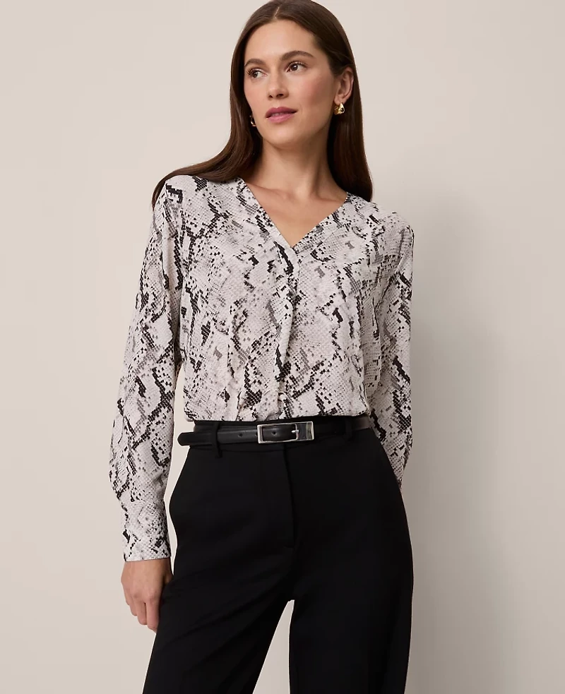 Ann Taylor Snake Print Mixed Media Top Winter White Women's