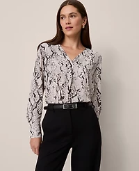 Ann Taylor Snake Print Mixed Media Top Winter White Women's