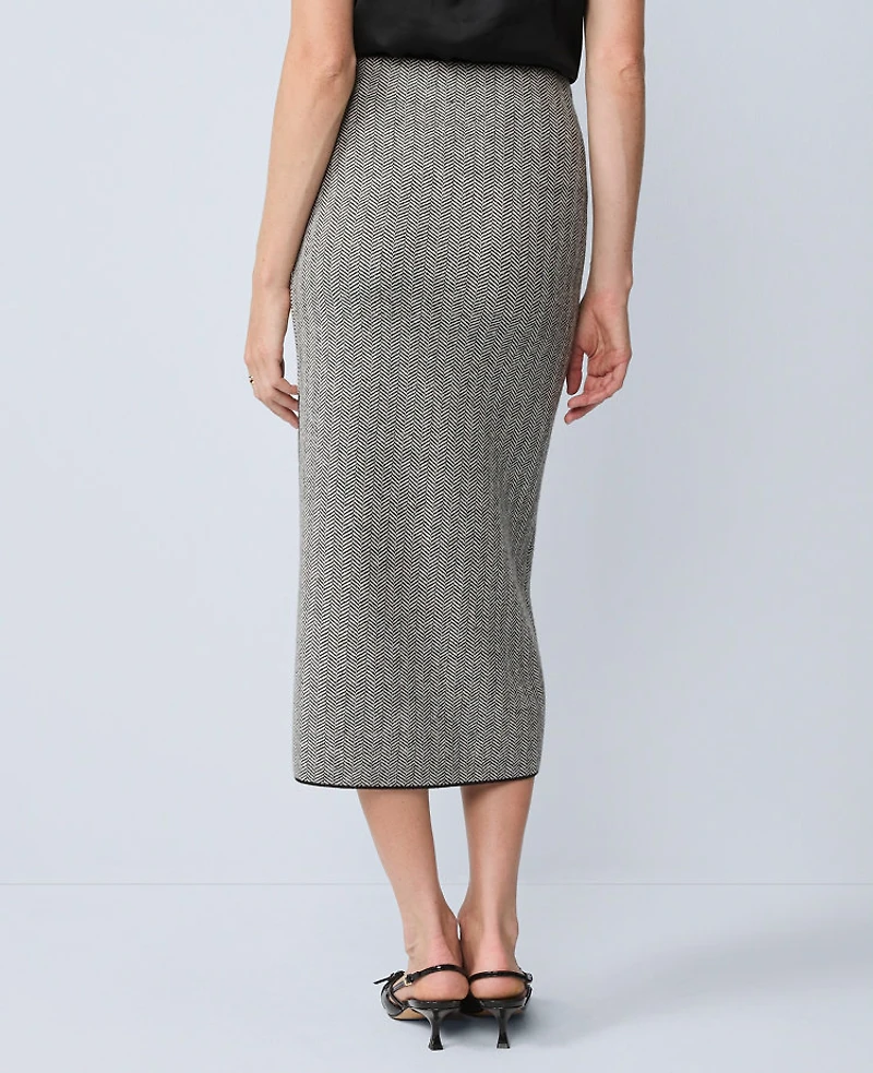Ann Taylor Herringbone Floral Jacquard Sweater Skirt Black Women's