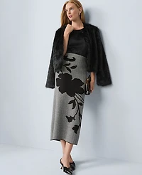 Ann Taylor Herringbone Floral Jacquard Sweater Skirt Black Women's