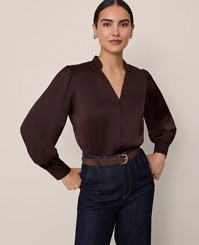 Ann Taylor V-Neck Popover Top Women's