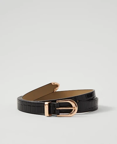 Ann Taylor Skinny Croco Patent Leather Belt Black Women's