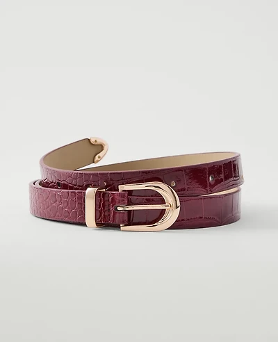 Ann Taylor Croco Patent Leather Belt Oxblood Women's