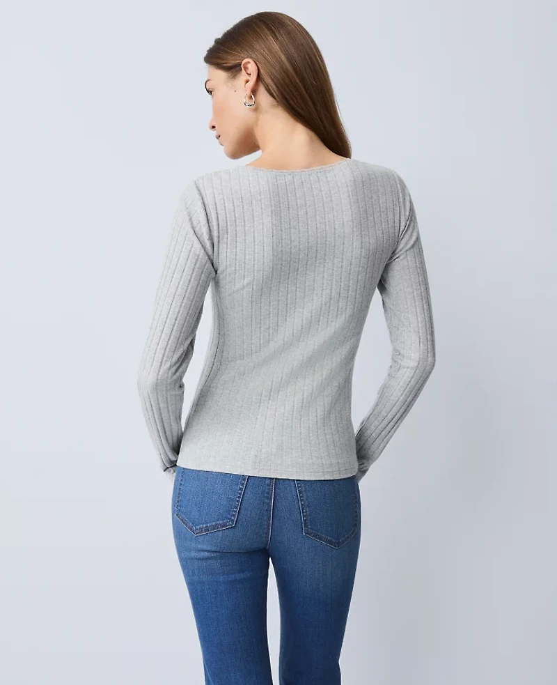 Ann Taylor Weekend Collection Lace Trim Pointelle Top Medium Light Heather Grey Women's