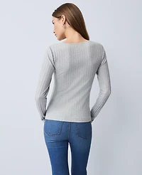 Ann Taylor Weekend Collection Lace Trim Pointelle Top Medium Light Heather Grey Women's