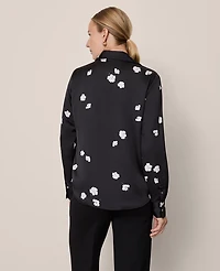 Ann Taylor Floral Satin Essential Shirt Black Women's