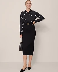 Ann Taylor Floral Satin Essential Shirt Black Women's