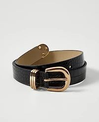 Ann Taylor Croco Patent Leather Belt Black Women's
