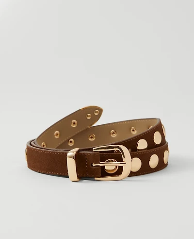 Ann Taylor Suede Studded Belt Spice Brown Women's