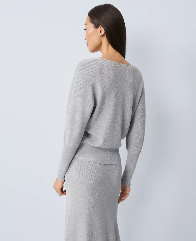 Ann Taylor Metallic Ribbed Sweater Medium Light Heather Grey Women's