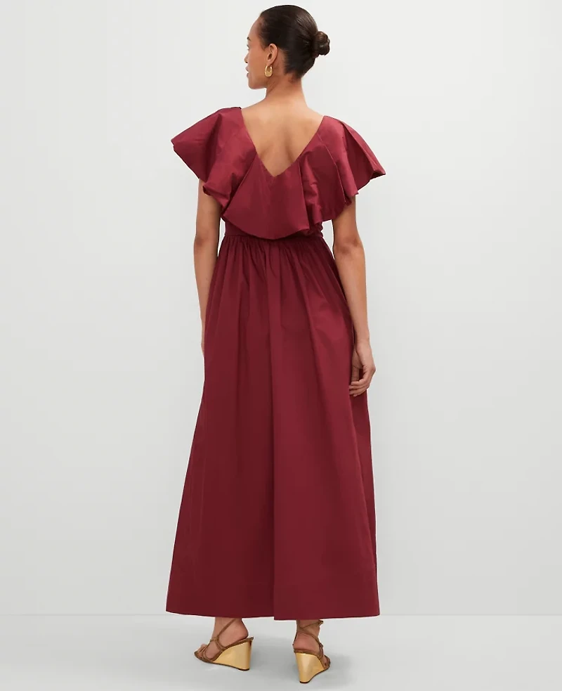 Ann Taylor Petite Ruffle Collar Maxi Flare Dress Moroccan Red Women's