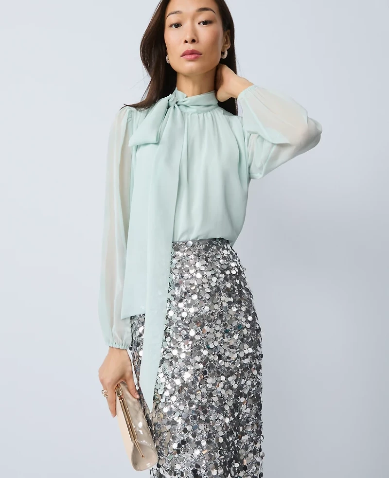 Ann Taylor Tie Neck Blouse Size 2XL Rainwash Blue Women's