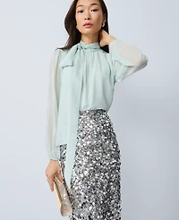 Ann Taylor Tie Neck Blouse Size 2XL Rainwash Blue Women's