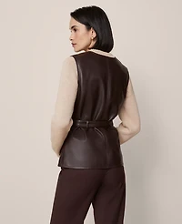 Ann Taylor Petite Belted Faux Leather Vest Pure Chocolate Women's