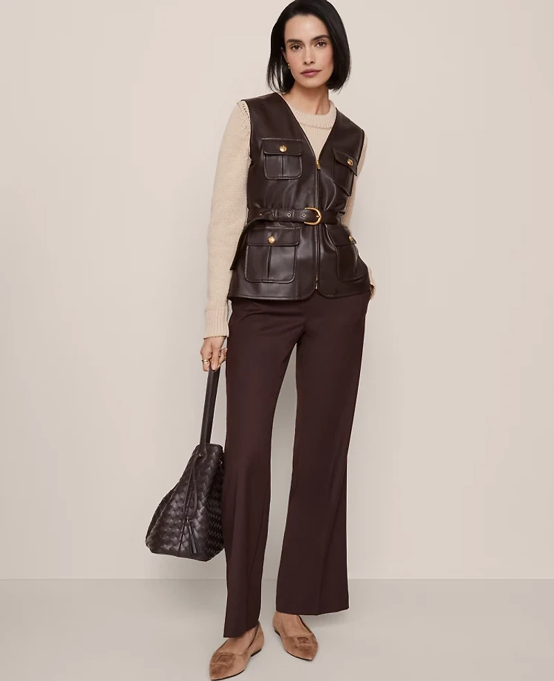 Ann Taylor Petite Belted Faux Leather Vest Pure Chocolate Women's