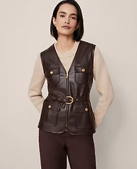 Ann Taylor Petite Belted Faux Leather Vest Pure Chocolate Women's