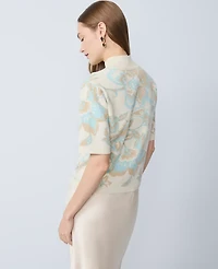 Ann Taylor Shimmer Floral Jacquard Sweater T-Shirt Aqua Steam Women's
