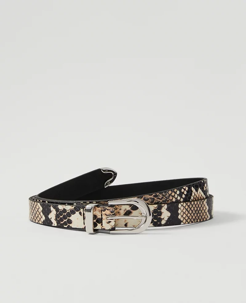 Ann Taylor Skinny Snake Patent Leather Belt Black Women's