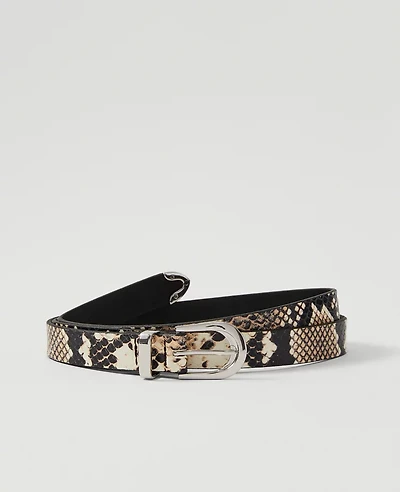 Ann Taylor Skinny Snake Patent Leather Belt Black Women's