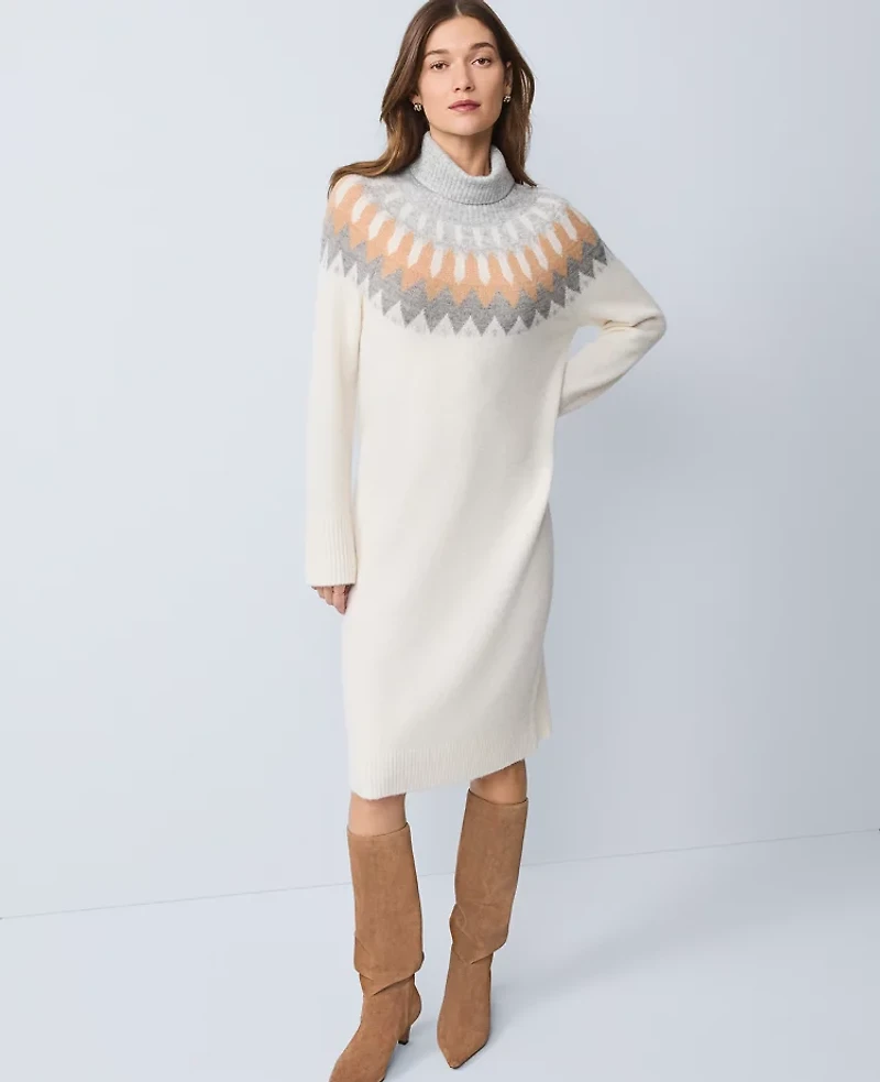 Ann Taylor Weekend Collection Fair Isle Sweater Midi Dress Grey Women's