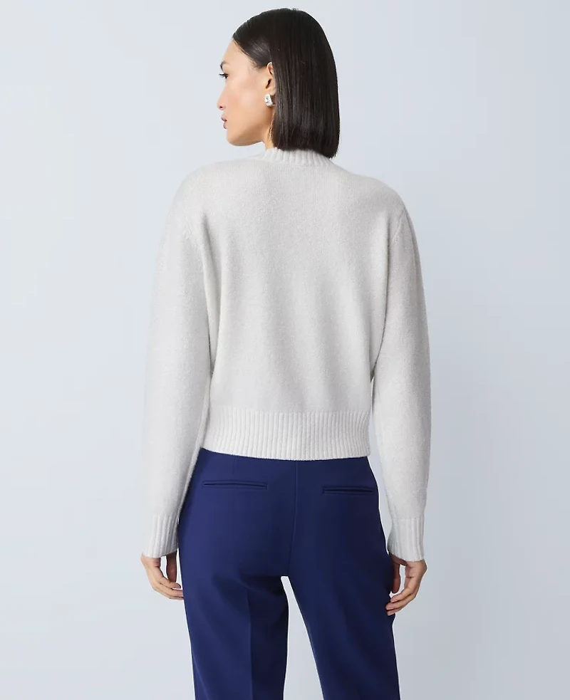 Ann Taylor Shimmer Crew Neck Cardigan Winter White Women's