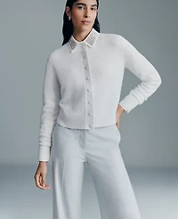 Ann Taylor Shimmer Crew Neck Cardigan Winter White Women's