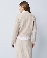 Ann Taylor Weekend Collection Mixed Stitch Crew Neck Sweater Pale Sand Heather Women's