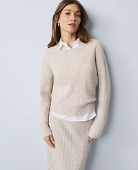 Ann Taylor Weekend Collection Mixed Stitch Crew Neck Sweater Pale Sand Heather Women's