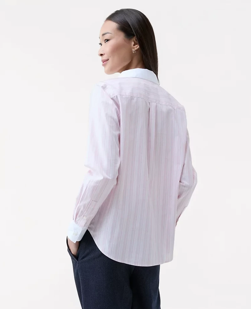 Ann Taylor Striped Relaxed Perfect Shirt Faint Lilac Women's