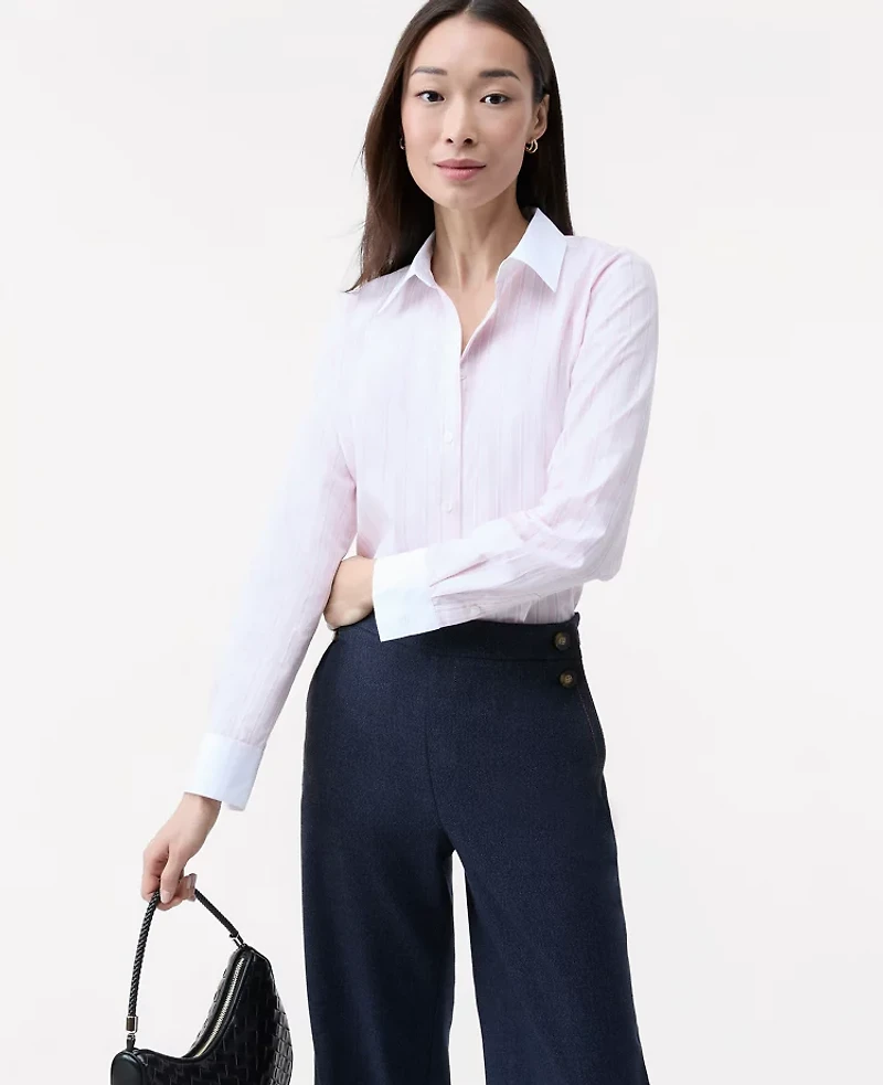 Ann Taylor Striped Relaxed Perfect Shirt Faint Lilac Women's