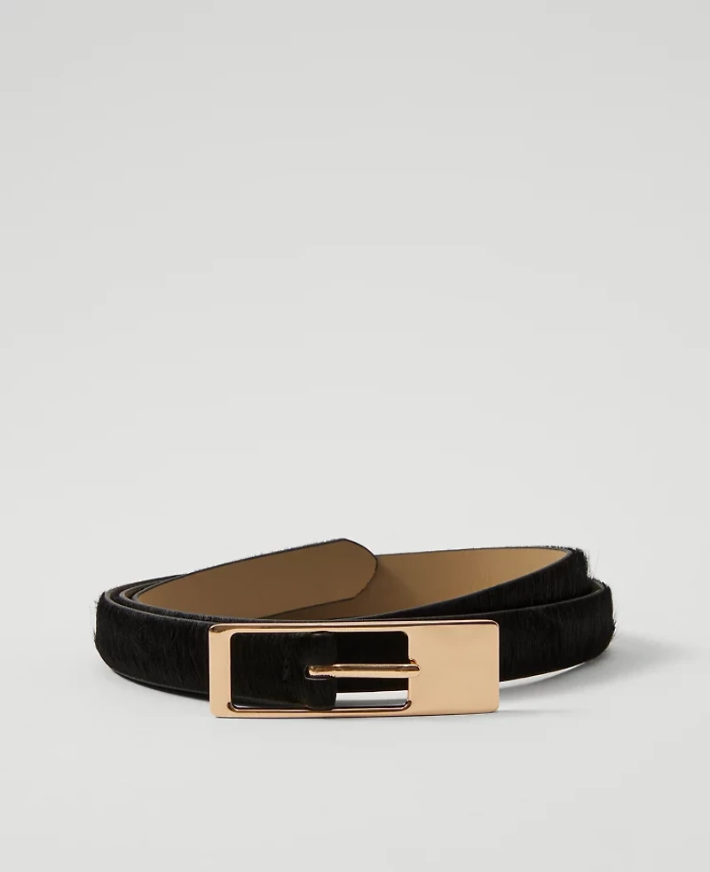 Ann Taylor Calf Hair Rectangle Buckle Belt Black Women's