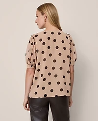 Ann Taylor Dotted V-Neck Popover Top Cafe Au Lait Women's