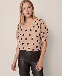 Ann Taylor Dotted V-Neck Popover Top Cafe Au Lait Women's
