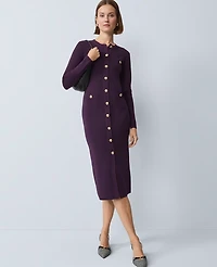 Ann Taylor Crew Neck Button Sweater Dress Aubergine Dream Women's