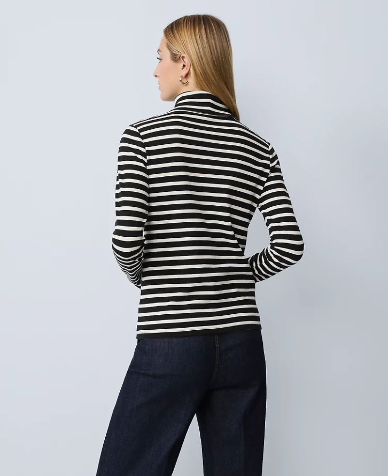 Ann Taylor Weekend Collection Striped Turtleneck Top Black Women's