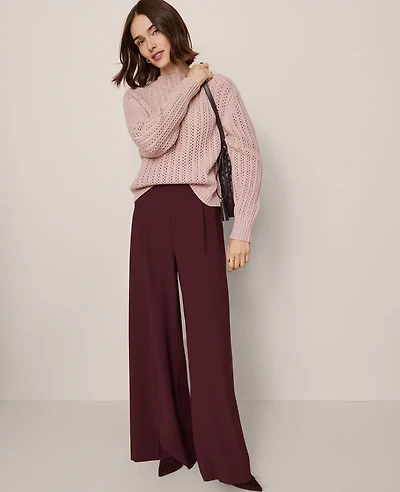 Ann Taylor The Dramatic Wide-Leg Crepe Pant Poised Plum Women's