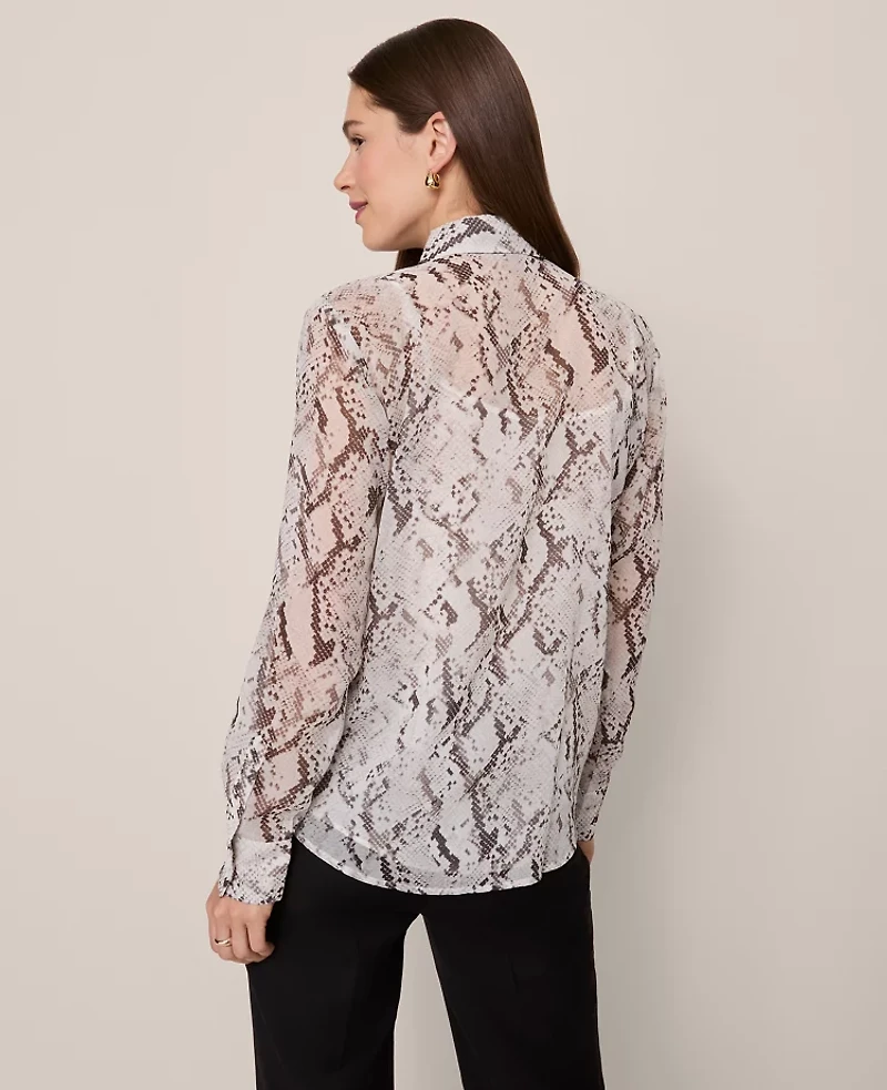 Ann Taylor Snake Print Essential Shirt Winter White Women's