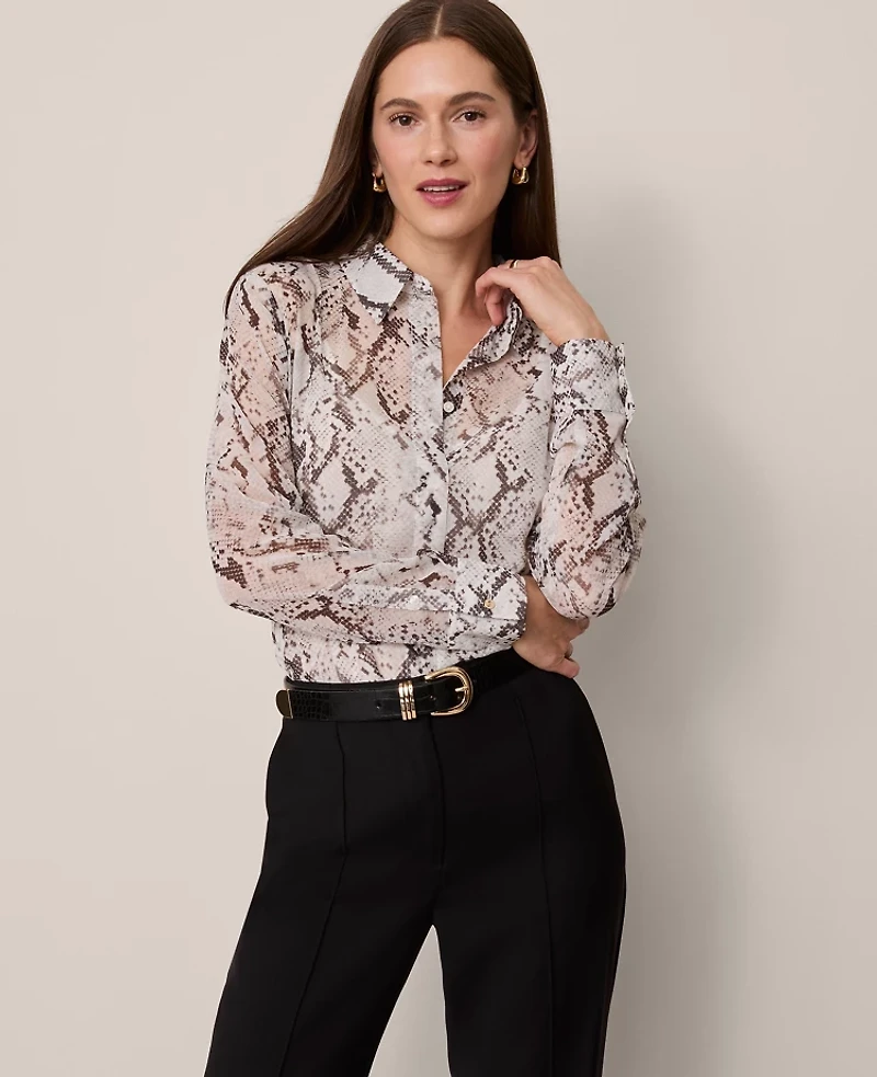 Ann Taylor Snake Print Essential Shirt Winter White Women's