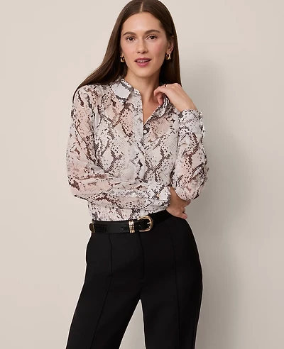 Ann Taylor Snake Print Essential Shirt Winter White Women's