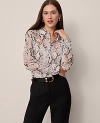 Ann Taylor Snake Print Essential Shirt Winter White Women's