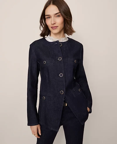 Ann Taylor Denim Split Hem Jacket Classic Rinse Wash Women's