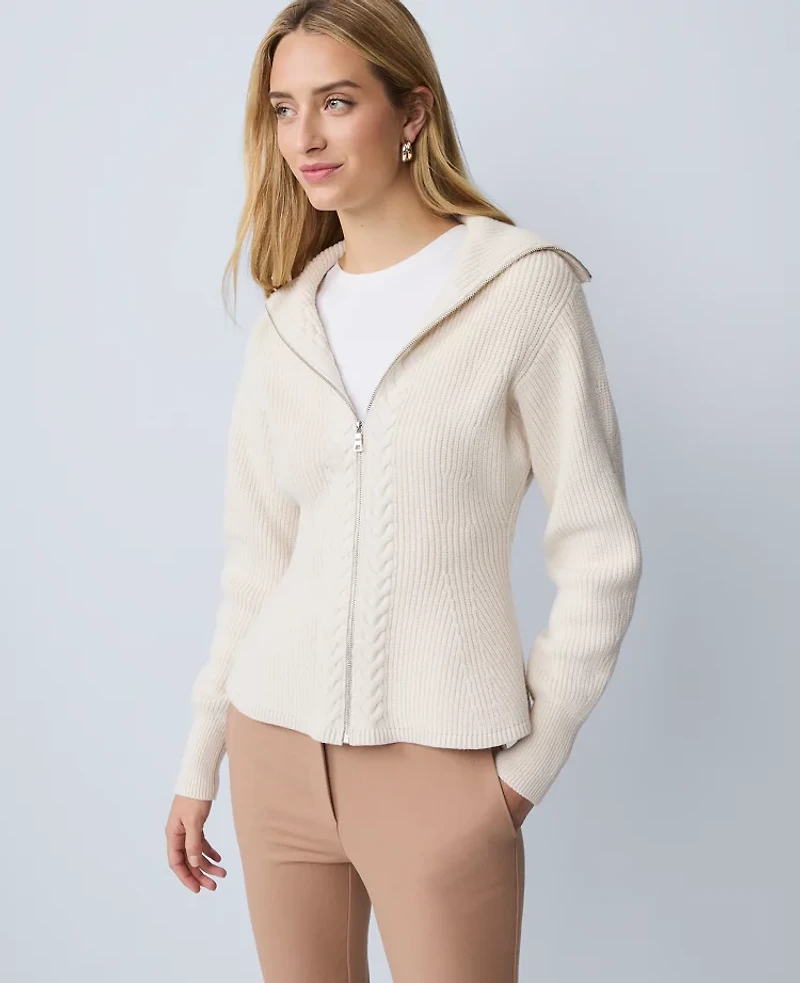 Ann Taylor Weekend Collection Cable Sweater Jacket Popcorn Women's